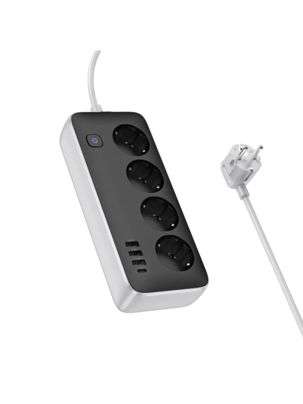 Сетевой фильтр на 4 розеток+3 USB+1 PD, 3м, AC21, HOCO