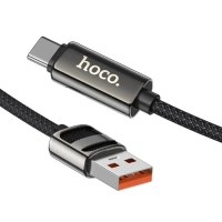 Кабель для быстрой зарядки, HOCO, 5A, 66W, Type-C- USB с дисплеем, черный, 1.2м