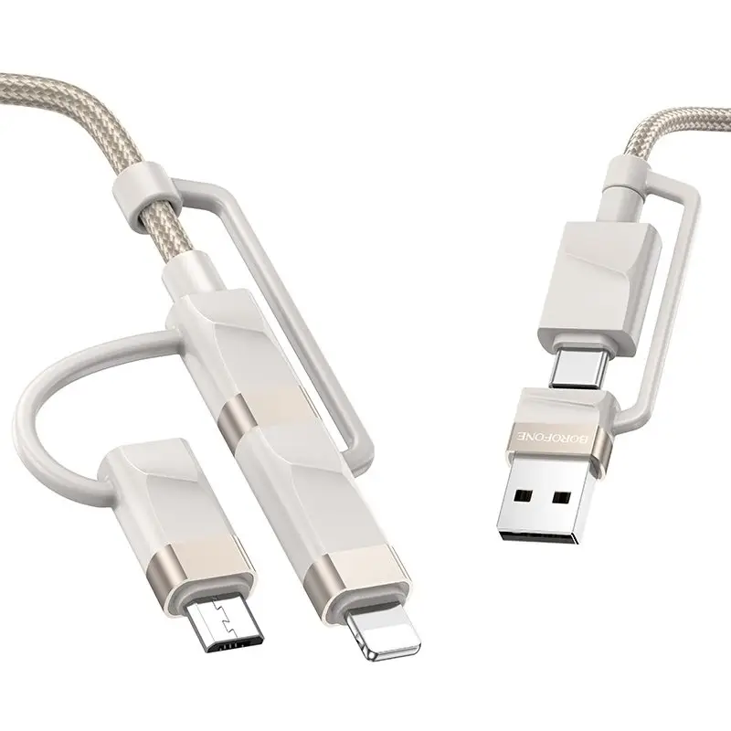 Кабель BU51 Type-C/USB-Type-C/Lightning/MicroUSB, 2м, серый