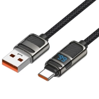 Кабель для быстрой зарядки, HOCO, 5A, 66W, Type-C- USB с дисплеем, черный, 1.2м