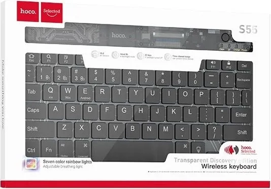 hoco Клавиатура беспроводная , Английская раскладка, черный, прозрачный