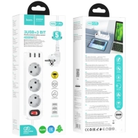 Сетевой фильтр Hoco NS2 White 3 гнезда плюс 3USB