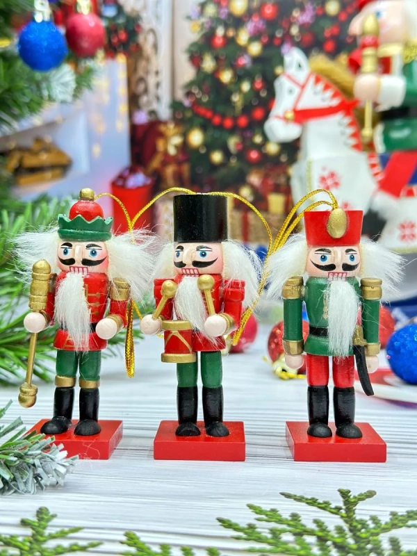 Набор деревянных елочных игрушек Щелкунчик - Королевская Стража 8 см, 3 шт, подвеска