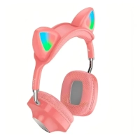 Наушники беспроводные полноразмерные светящиеся с ушками Hoco ESD13, розовые
