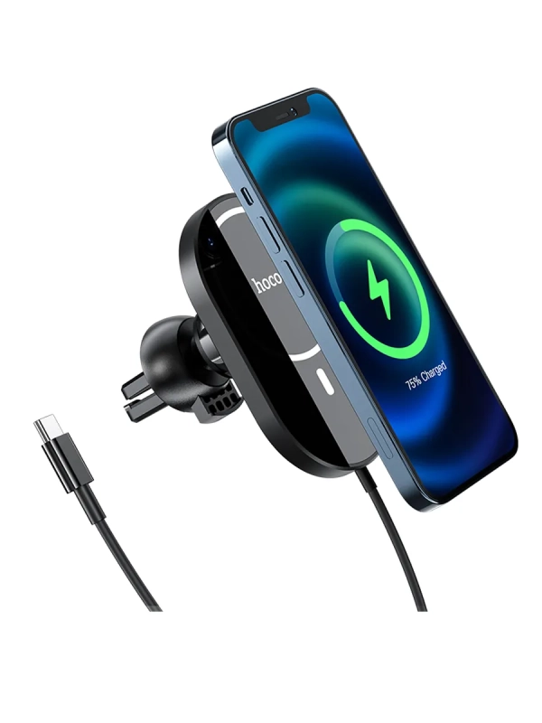 Автодержатель CA90 с беспроводной зарядкой HOCO черный