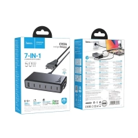 Сетевое зарядное устройство на 6 портов с кабелем рулеткой