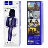Караоке микрофон Hoco L24 Shine, беспроводной, Bluetooth 5.4, micro SD, USB, 1200 mAh, 5W, Синий