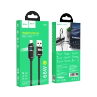 Кабель для быстрой зарядки, HOCO, 5A, 66W, Type-C- USB с дисплеем, черный, 1.2м