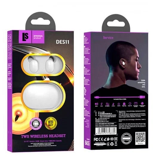 Наушники беспроводные bluetooth hoco DES11, TWS белые