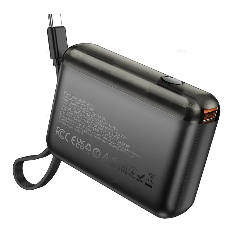 Внешний аккумулятор Hoco J139, 10000mAh (QC3.0 22, 5W, PD20W), встроенный кабель