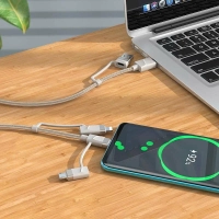 Кабель для зарядки 6 в 1 USB / Type-C to Lightning 27W / Type-C to Type-C 60W/ Type-C to Micro 2A 1.2м в нейлоновой оплетке черный