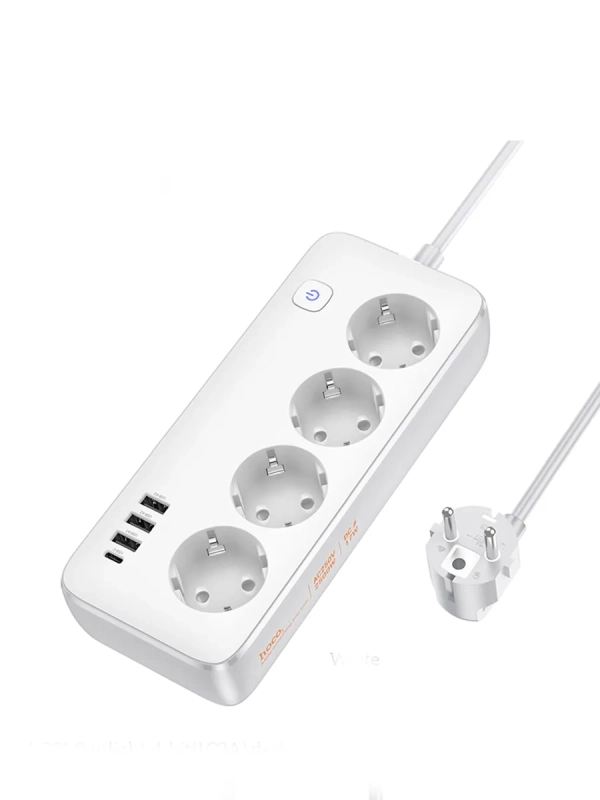 Сетевой фильтр на 4 розеток+3 USB+1 PD, 3м, AC21, HOCO
