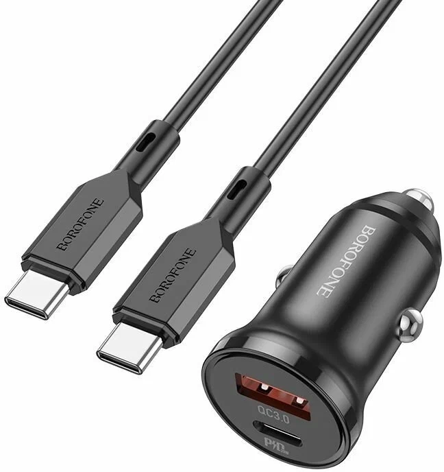 Зарядка в авто (USB+Type-C) + кабель Type-C to Type-C 1 м