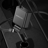Зарядное устройство в авто с выдвижным кабелем Type-C BZ33