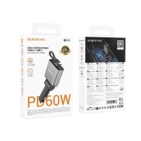 Зарядное устройство в авто с выдвижным кабелем Type-C BZ33