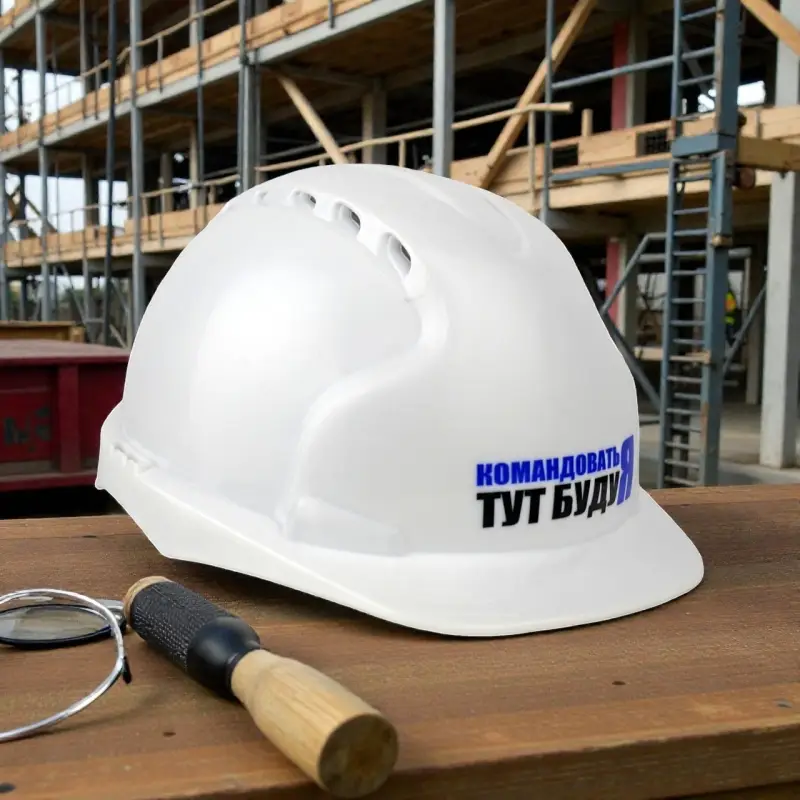 Каска защитная КОМАНДОВАТЬ ТУТ БУДУ Я с храповым механизмом