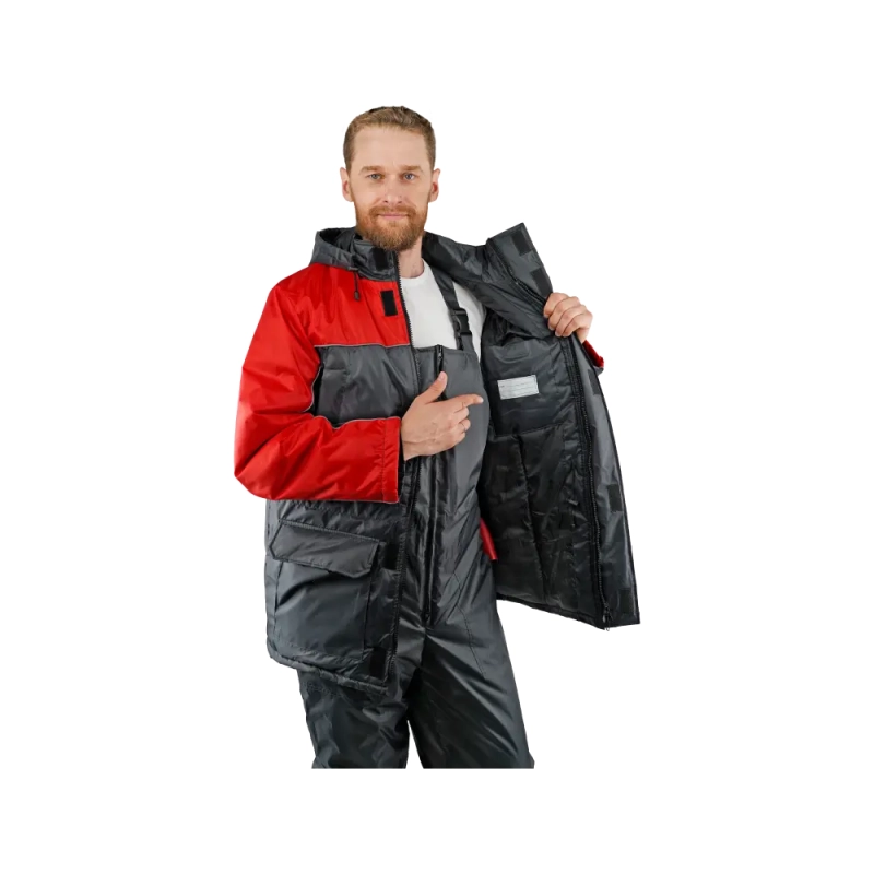Костюм рабочий утепленный, куртка+полукомбинезон, темно-серый+красный44-46/170-176