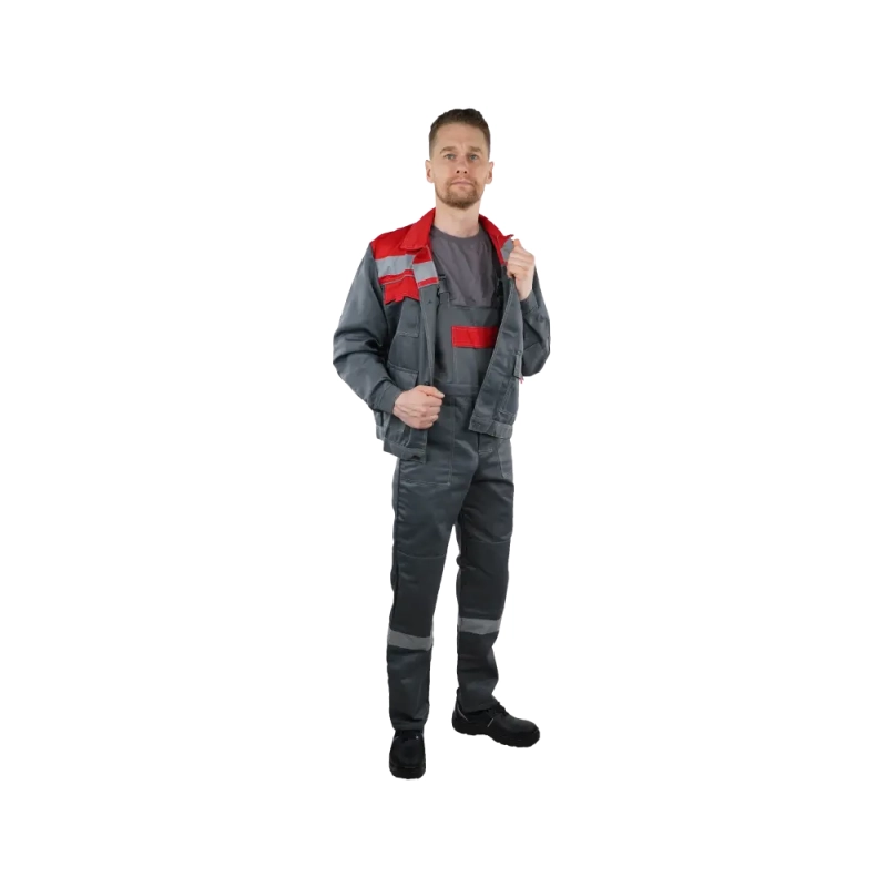 Костюм рабочий Нова, куртка+полукомбинезон, сер+красн 64-66/194-200