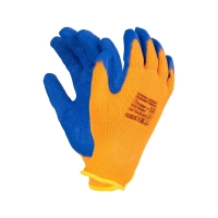 Перчатки трикотажные с  рифлёным латексным покрытием утеплённые ICE оранжевые