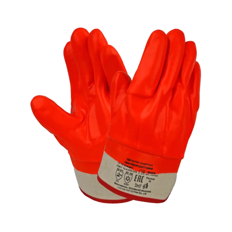 Перчатки ПВХ утеплённые бензомаслостойкие Пламя, манжет - крага