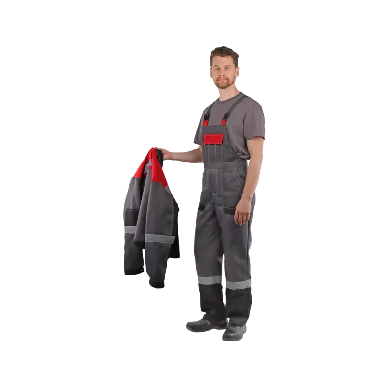 Костюм рабочий Виват, куртка+полукомбинезон, сер+красн р.60-62/182-188